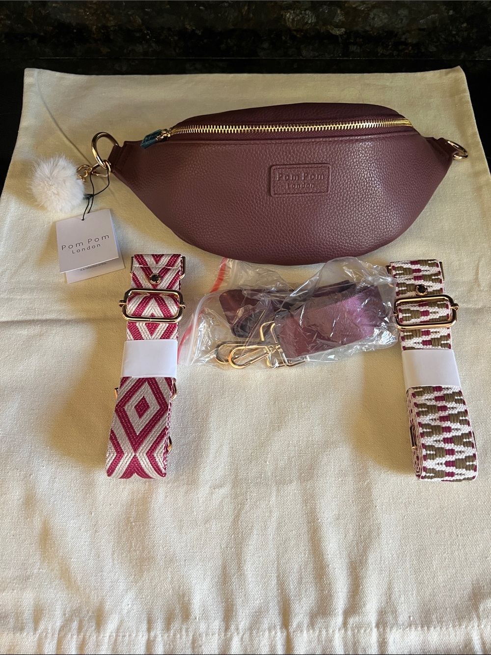 NWT Pom Pom London Deep Burgundy Bum Bag bundle.